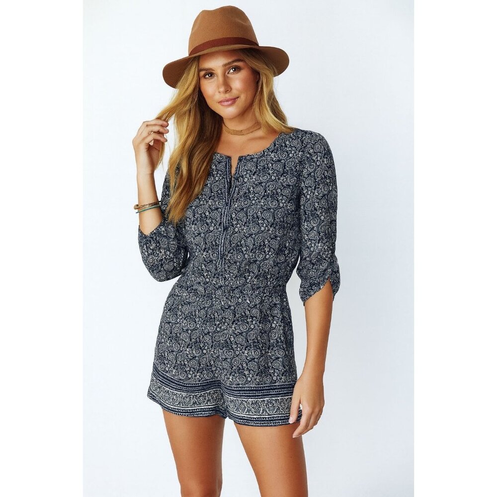 Ann Taylor LOFT Cottage Core Boho 3/4 Sleeve Dress Romper Floral Paisley Print 6